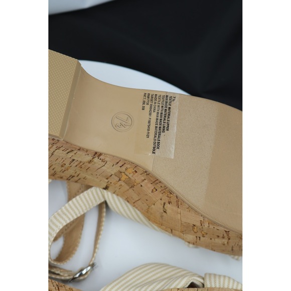 NEWUniversal Thread Shoes Womens Sz 7.5 Beige Stripe Cork Platform Wedge Sandals - Picture 10 of 11